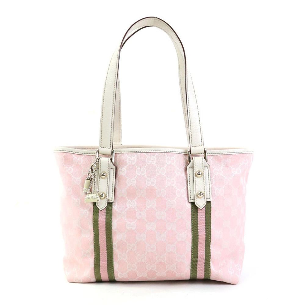 Gucci Tote GG Canvas Leather Shoulder Bag Khaki Green Pink